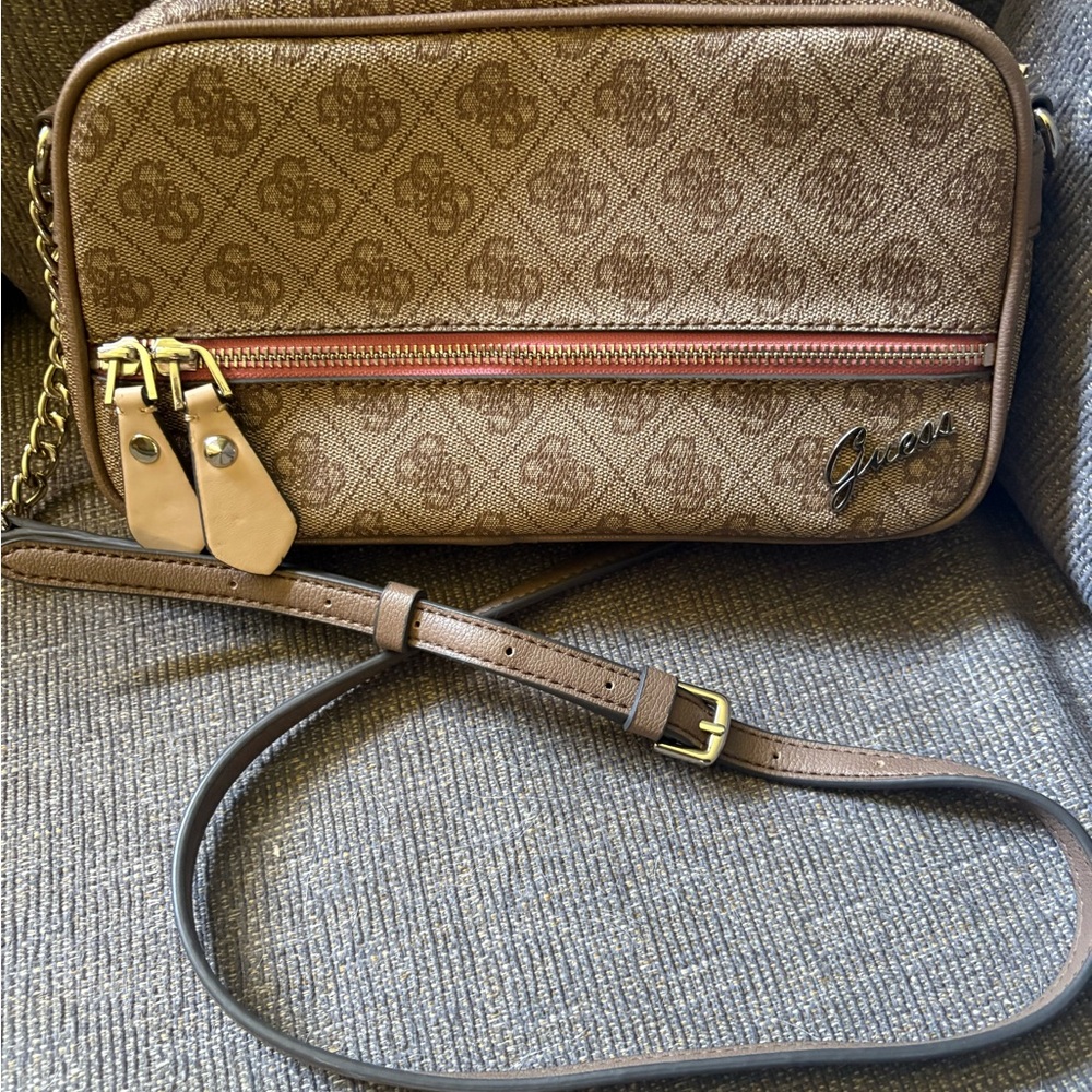 Guess Tan Crossbody Bag with Gold Accents